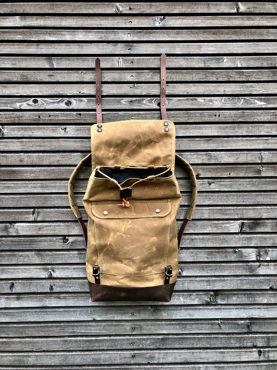 Backpack Waxed Canvas / Rucksack With Folded Top and Waxed Etsy