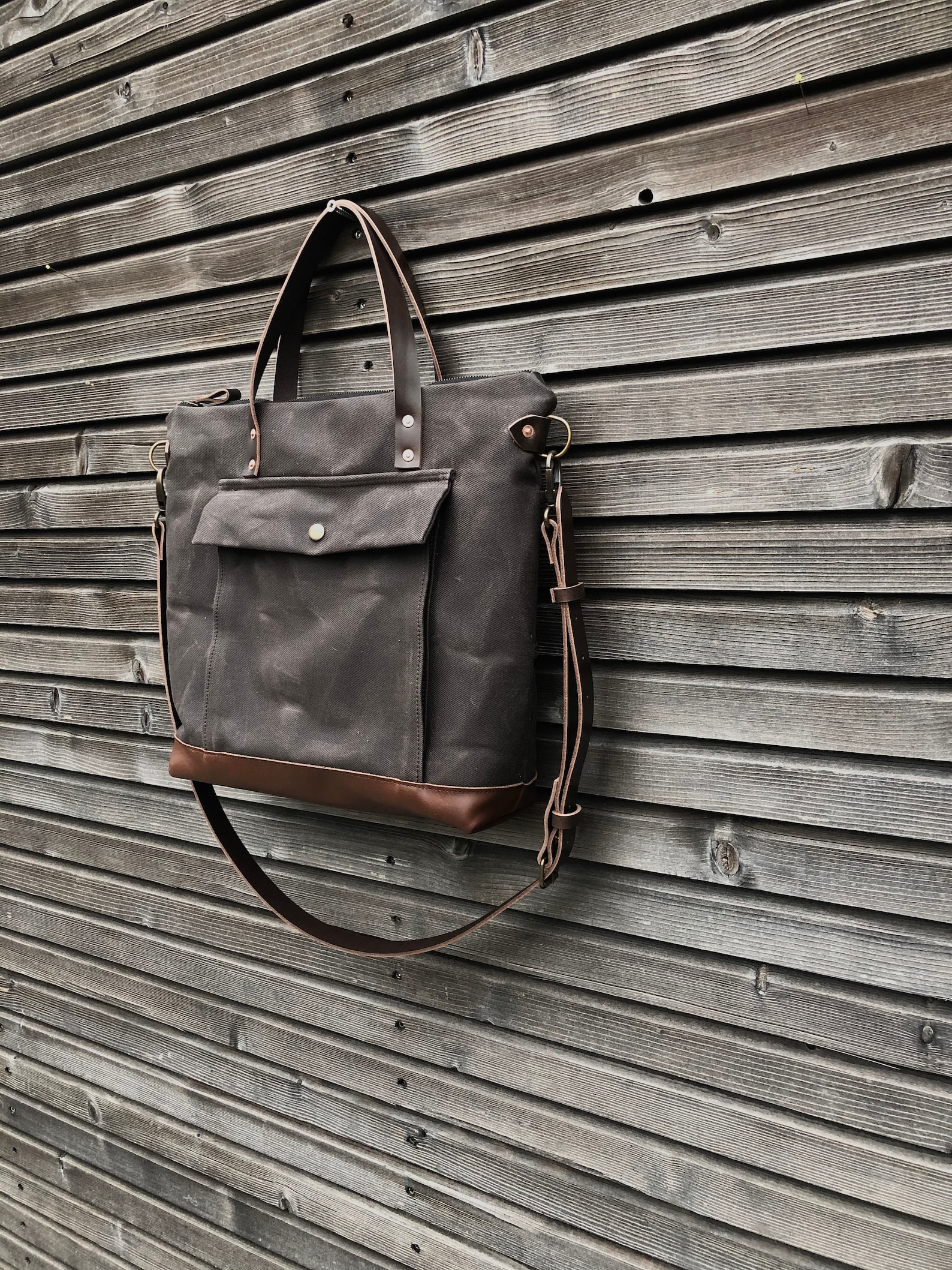Briefcase in Waxed Filter Twill With Outside Pocket Satchel - Etsy