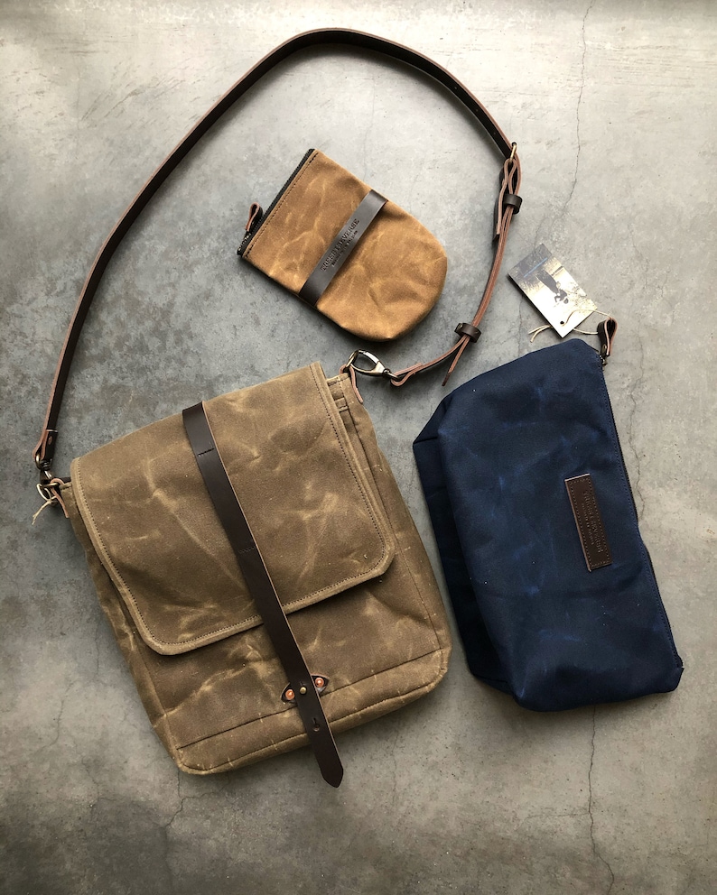Mens Messenger Bag in Waxed Canvas With Leather Adjustable Etsy