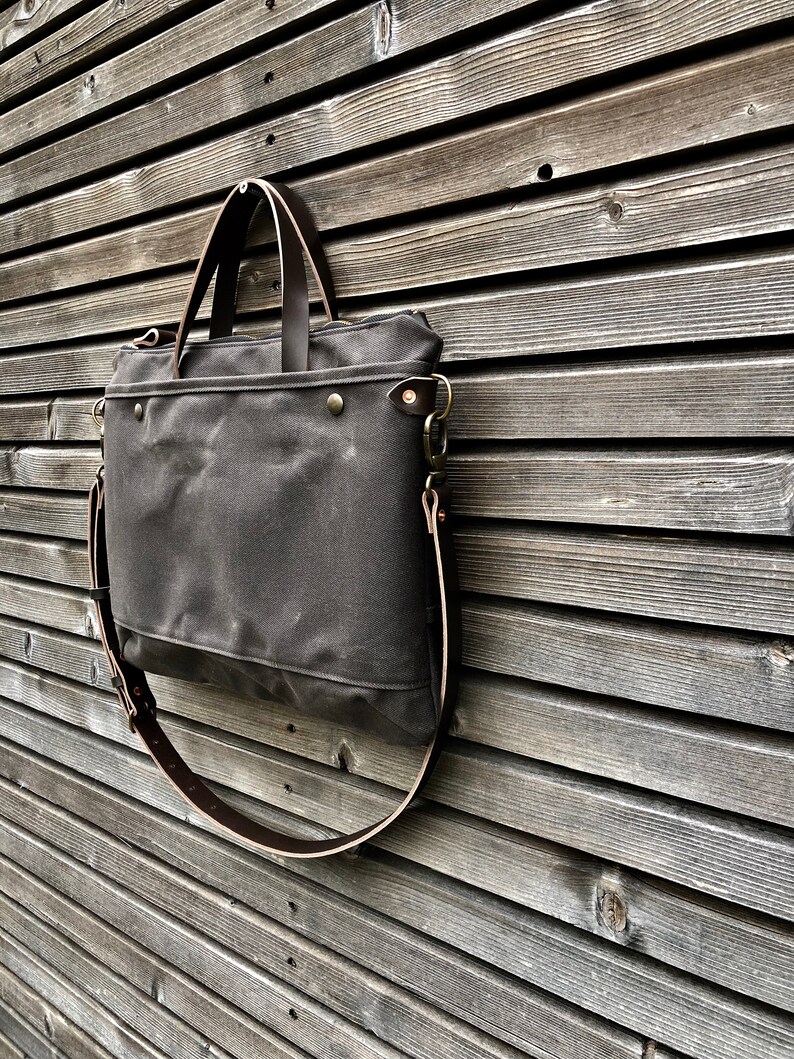 Briefcase in Waxed Canvas and Leather COLLECTION UNISEX Etsy