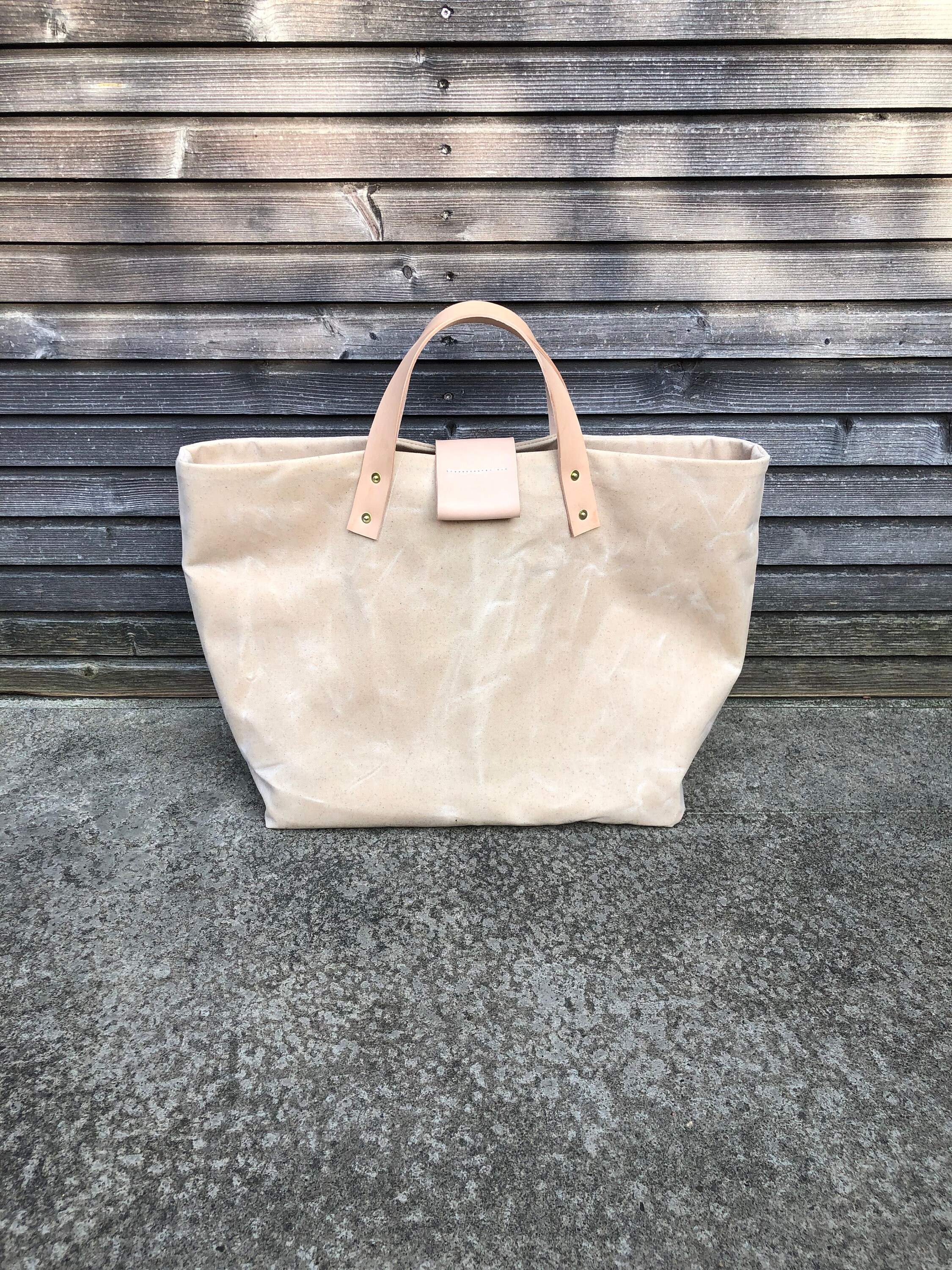 トートバッグ BEIGE CANVAS TOTE BAG TOTE BAG Shoulder Bag Beige Fabric Zipper Closed Bag With