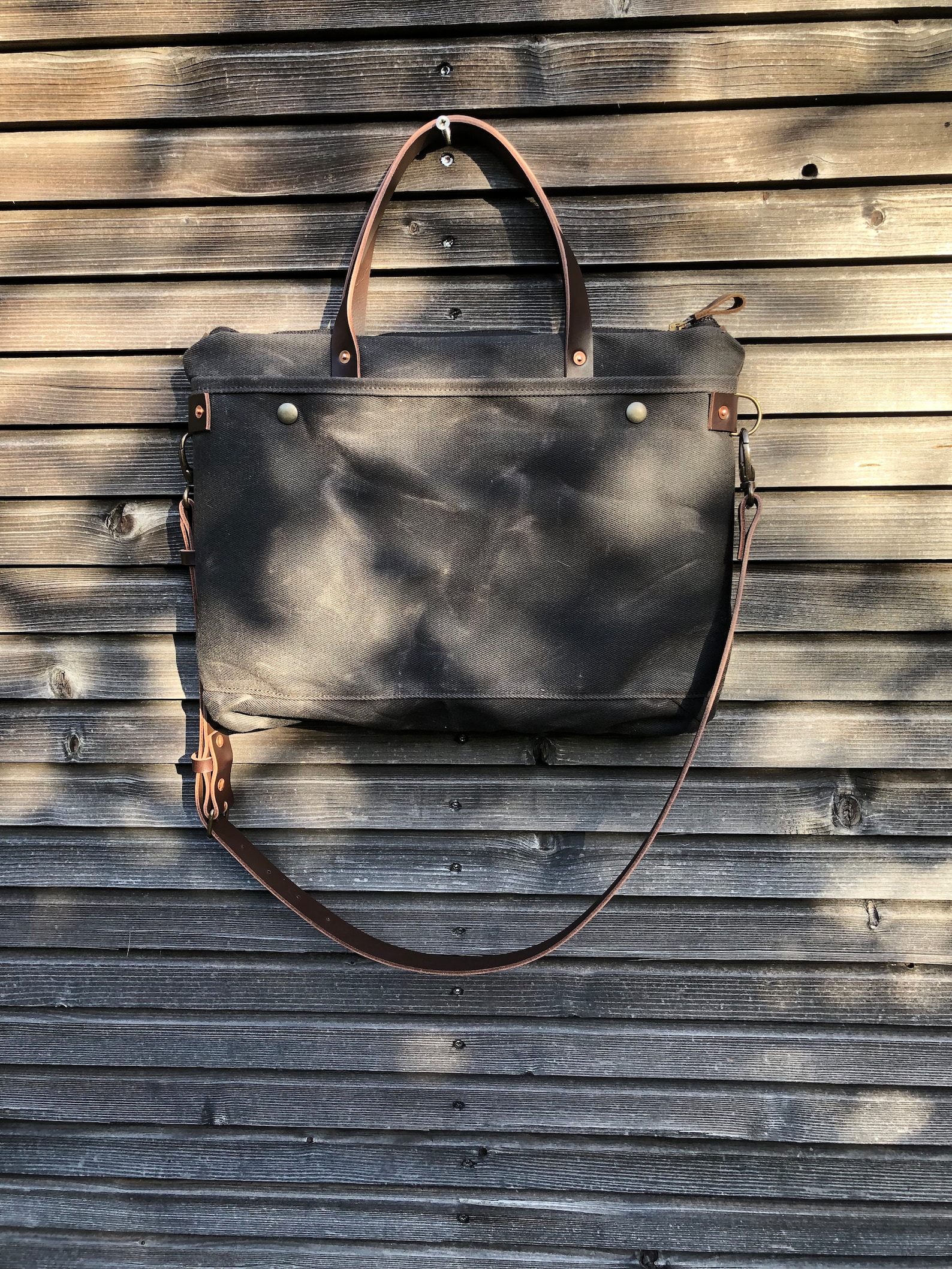Briefcase in Waxed Canvas and Leather COLLECTION UNISEX Etsy