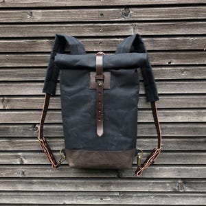 Small backpack  waxed canvas  / Hipster Backpack with rolled top and padded shoulder straps