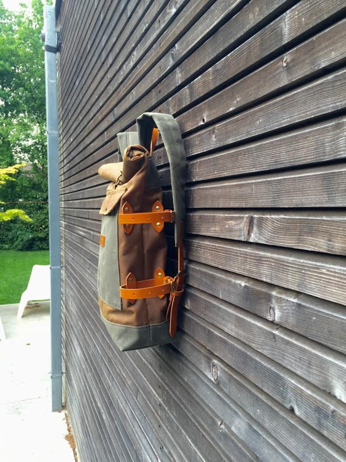 Waxed canvas backpack with detachable leather side straps and Etsy