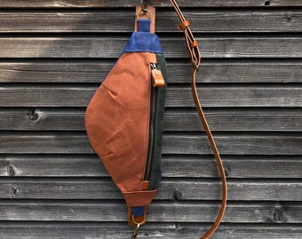 Waxed Canvas Fanny Pack: Leather Strap Sling Bag