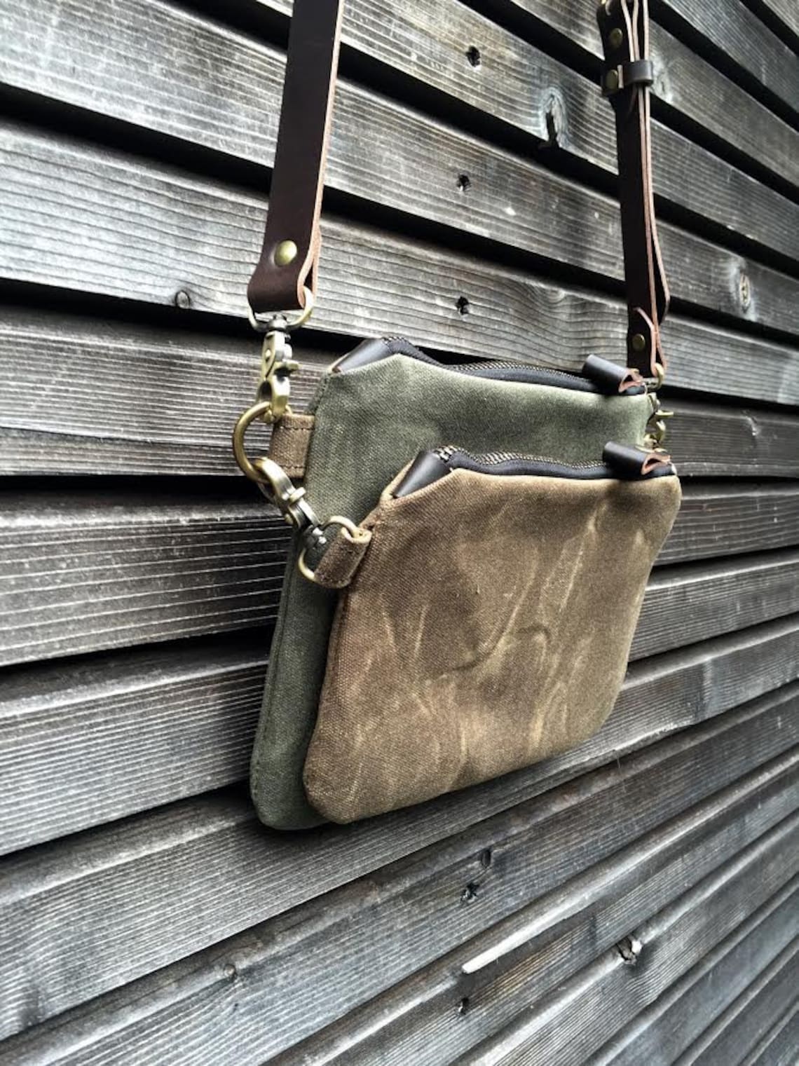 Waxed canvas day bag / small messenger bag/ kangaroo bag with Etsy