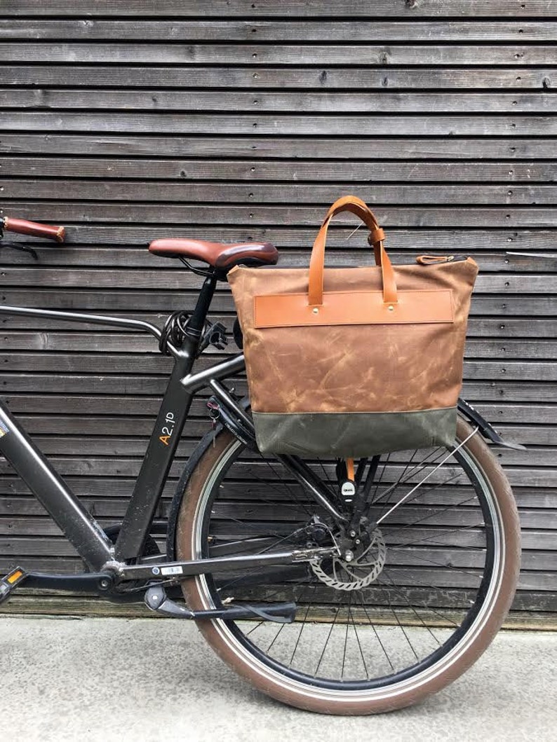 Waxed canvas pannier / bicycle bag with zipper closure / Etsy
