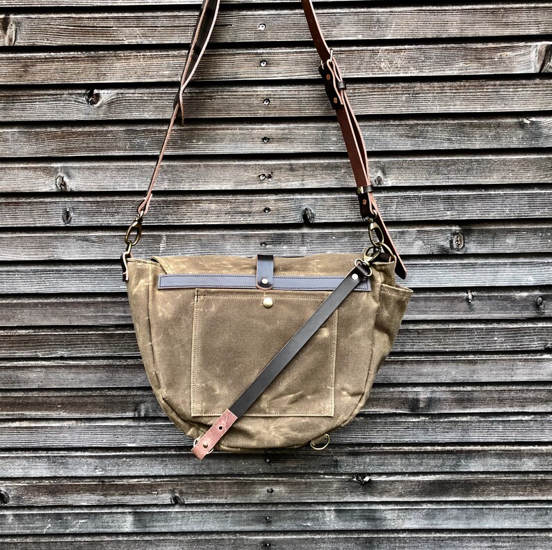 Sling bag / Jachttas / Tas in gewaxt canvas / Musette / messenger bag in gewaxt canvas afbeelding 5