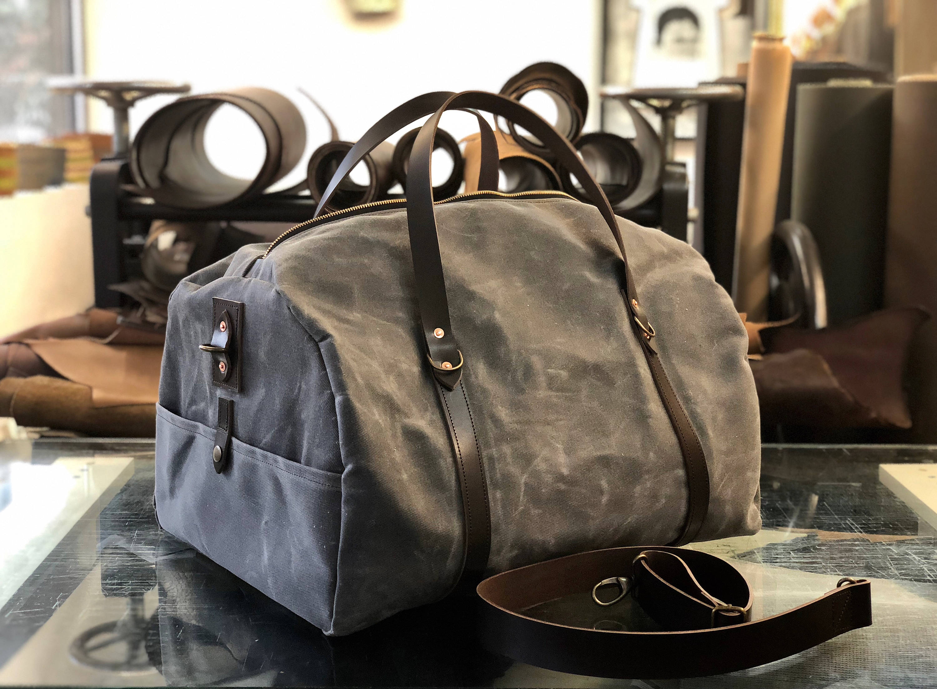 Waxed Canvas and Leather Duffle Bag - USA Crafted