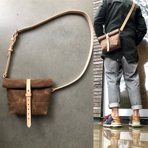 Tan waxed canvas satchel / messenger bag / canvas day bag