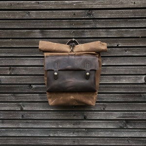 Motorcycle bag   Bicycle bag in waxed canvas with exterior leather pocket   Bike accessories  Waxed canvas saddlebag