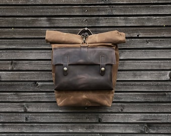 Motorcycle bag   Bicycle bag in waxed canvas with exterior leather pocket   Bike accessories  Waxed canvas saddlebag