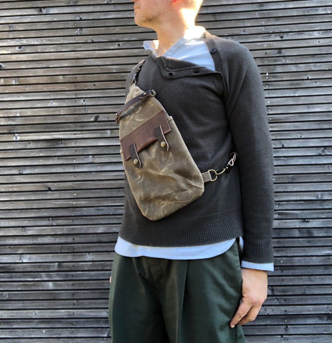 Field Tan Waxed Canvas Sling Bag / Fanny Pack / Chest Bag / Day Bag ...