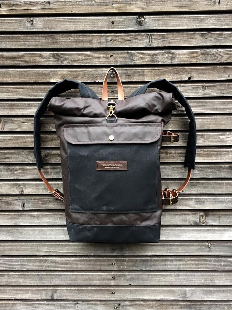 Waxed canvas backpack with detachable leather side straps and Etsy