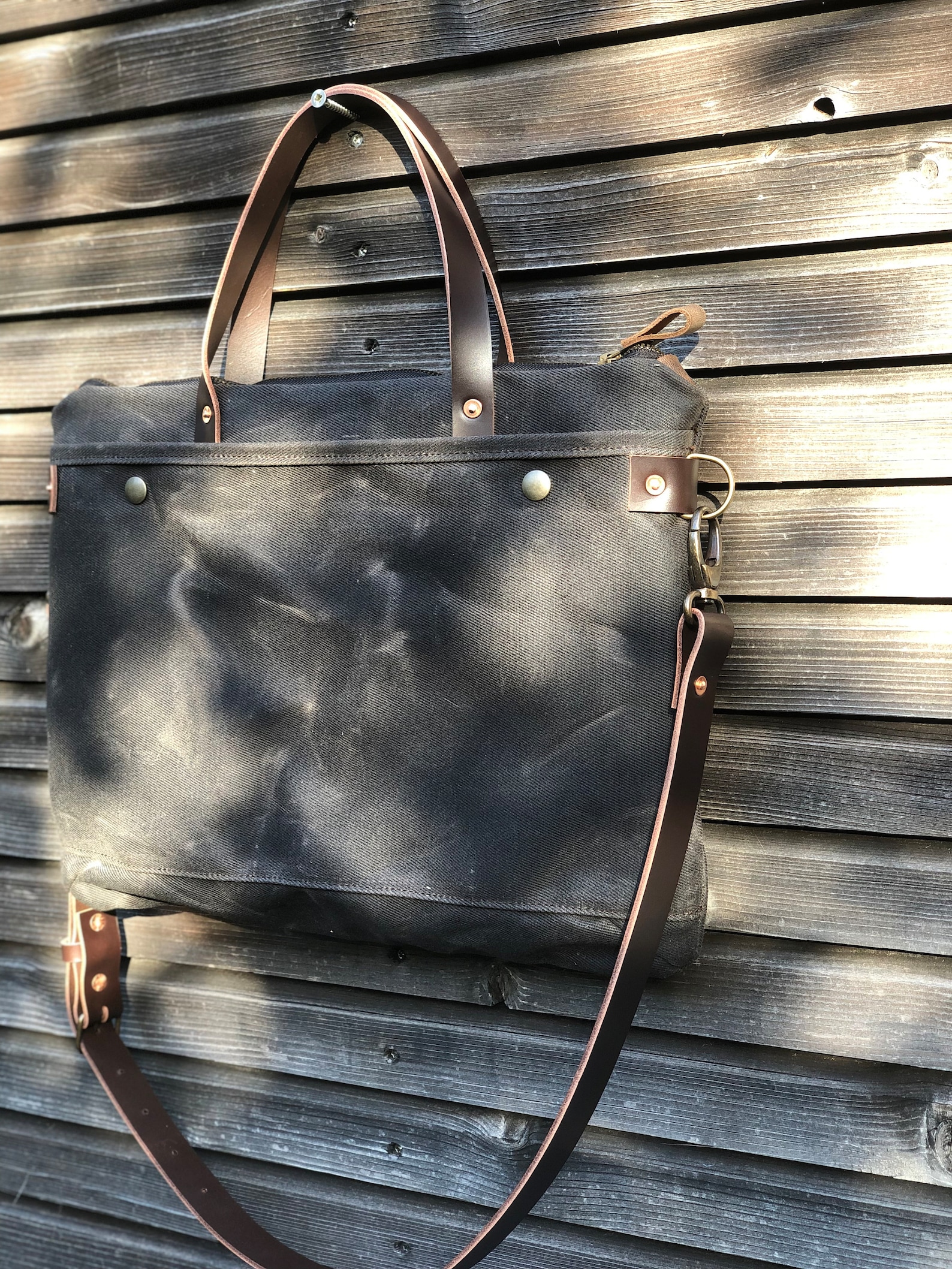 Briefcase in Waxed Canvas and Leather COLLECTION UNISEX Etsy