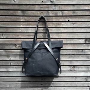 Waxed Canvas Tote Bag With Leather Handles and Fold to Close Top ...