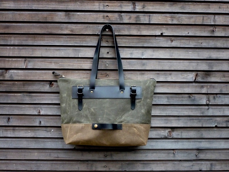 Waxed canvas pannier / bicycle bag with zipper closure / tote bag / bike accessories image 3