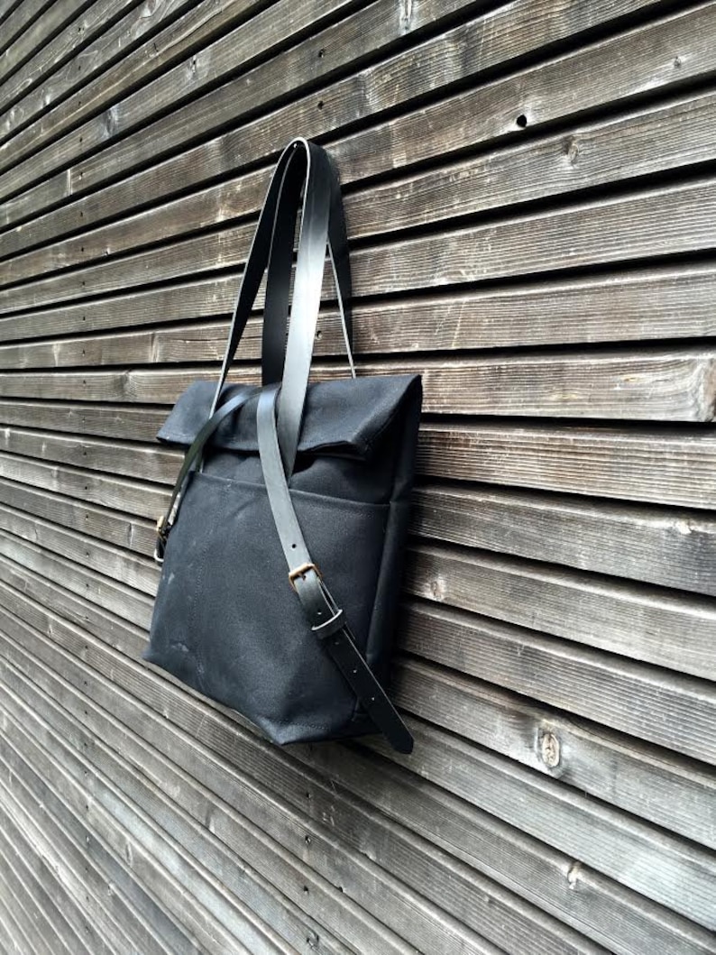 Waxed Canvas Tote Bag With Leather Handles and Fold to Close Etsy