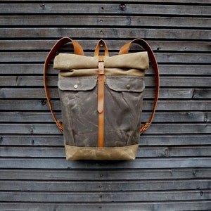 Waxed Canvas Backpack With Roll to Close Top and Vegetable Tanned ...