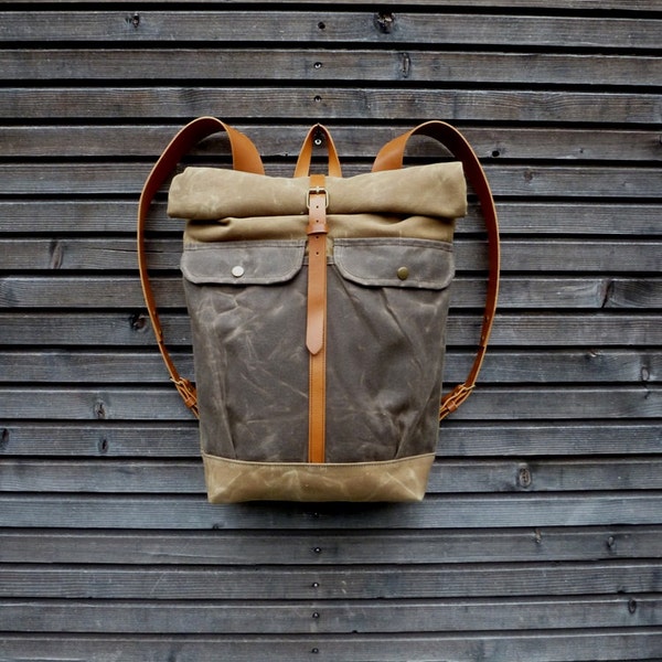 Sac à dos en waxed canvas avec cuir