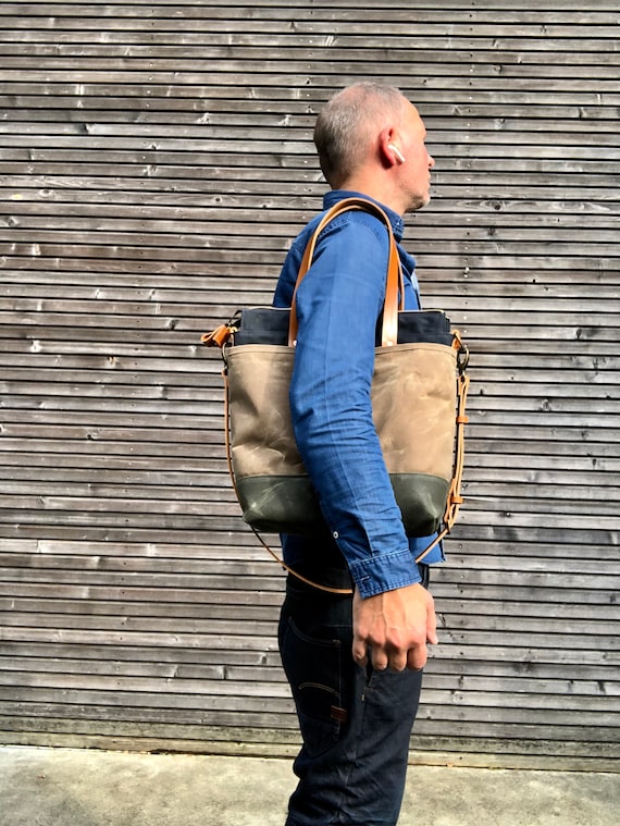 Waxed canvas tote with shoulder strap sales
