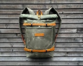 Waxed canvas rucksack- toll top backpack with waxed canvas shoulderstraps