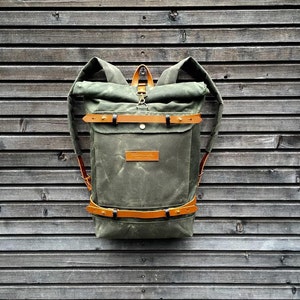 Waxed canvas rucksack- toll top backpack with waxed canvas shoulderstraps