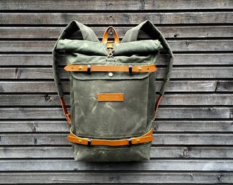 Waxed canvas rucksack- toll top backpack with waxed canvas shoulderstraps