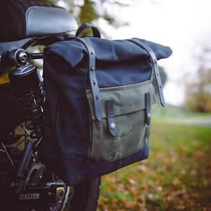 Motorcycle bag in waxed canvas  waterproof saddle bag  bicycle bag bike accessories