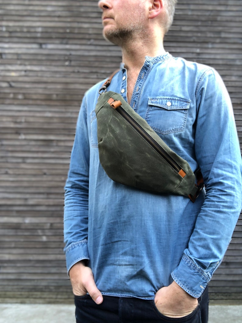 Sling Bag in Waxed Canvas / Fanny Pack / Chest Bag / Belt Bag/ Etsy