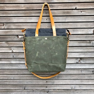 Waxed Canvas Tote Bag / Office Bag With Leather Handles and Shoulder ...