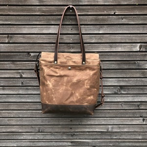 Waxed Canvas Tote Bag / Carryall Bag With Leather Bottom - Etsy