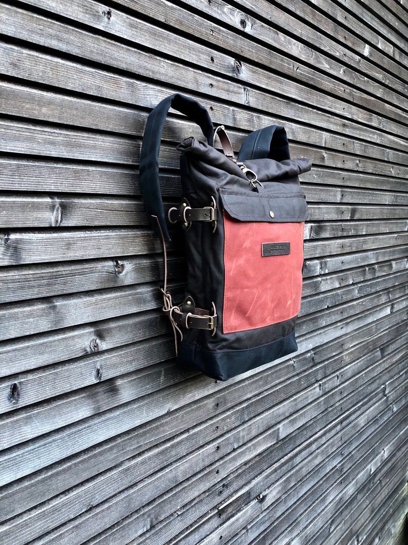 Waxed canvas backpack with detachable leather side straps and Etsy