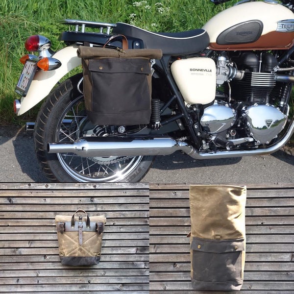 Motorradtasche aus gewachstem Canvas, wasserdichte Satteltasche