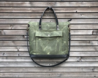 Briefcase in waxed canvas with outside pocket - wax canvas attache - waterproof satchel  COLLECTION UNISEX