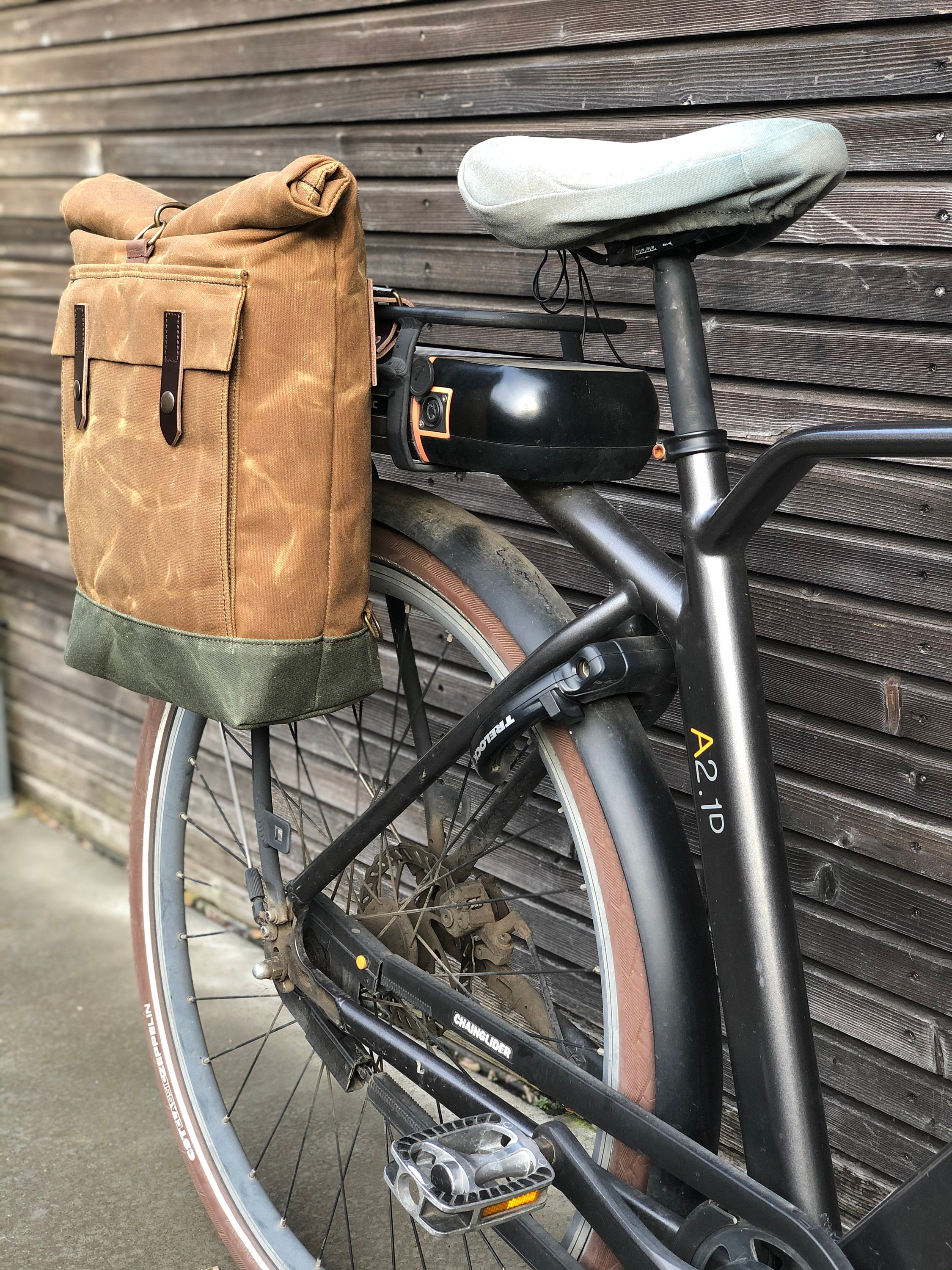 E-bike Pannier / Electric Bike Bag / Waterproof Bicycle Bag / Bicycle Bag  in Waxed Canvas / Bike Accessories 