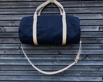 Black Waxed Canvas Duffle Bag: Leather Weekender Gym Bag