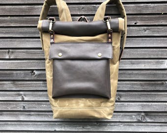 Rugzak van gewaxt canvas: leren rugzak