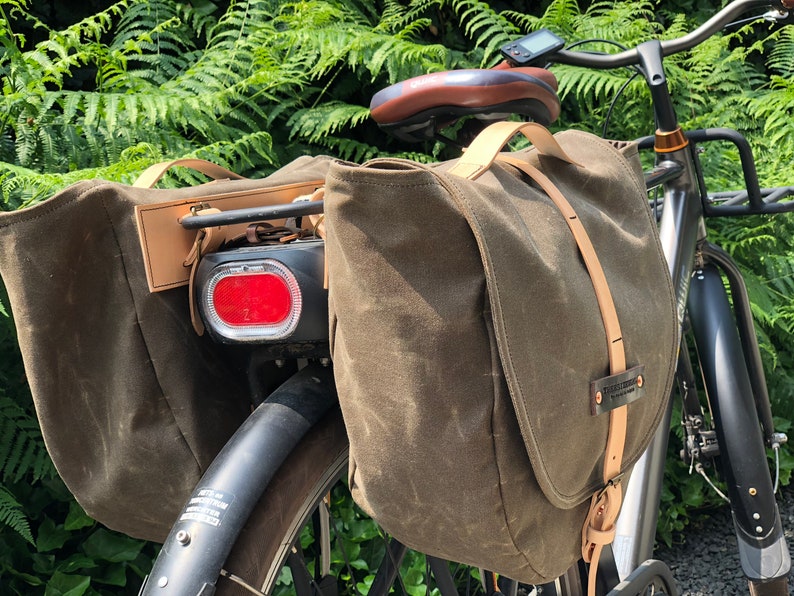 Waxed canvas pannier / bicycle bag with flap, bike accessories image 6