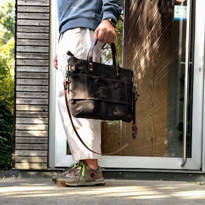 Briefcase in waxed canvas and leather    COLLECTION UNISEX