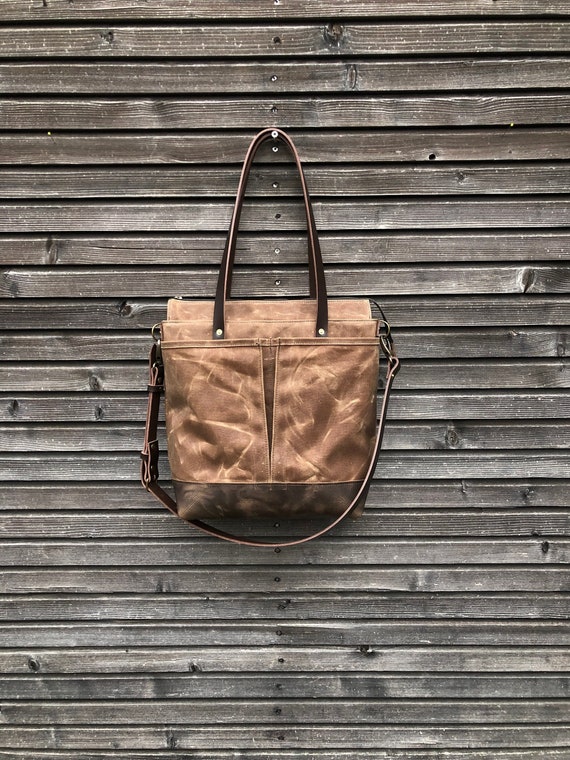 Waxed Canvas Tote Bag / Carryall Bag With Leather Bottom - Etsy