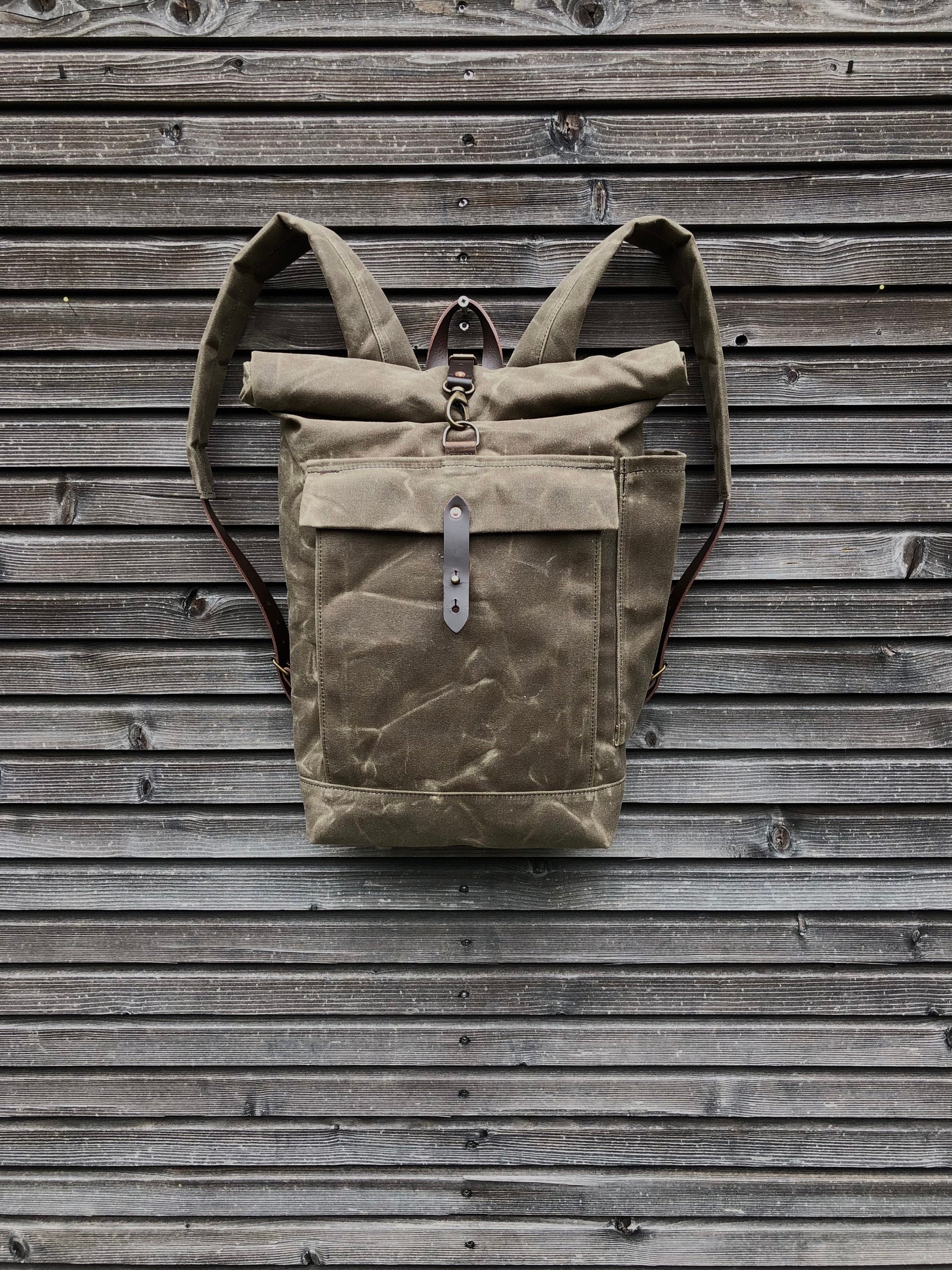Waxed Canvas Roll Top Backpack: Unisex Rucksack with Laptop Compartment