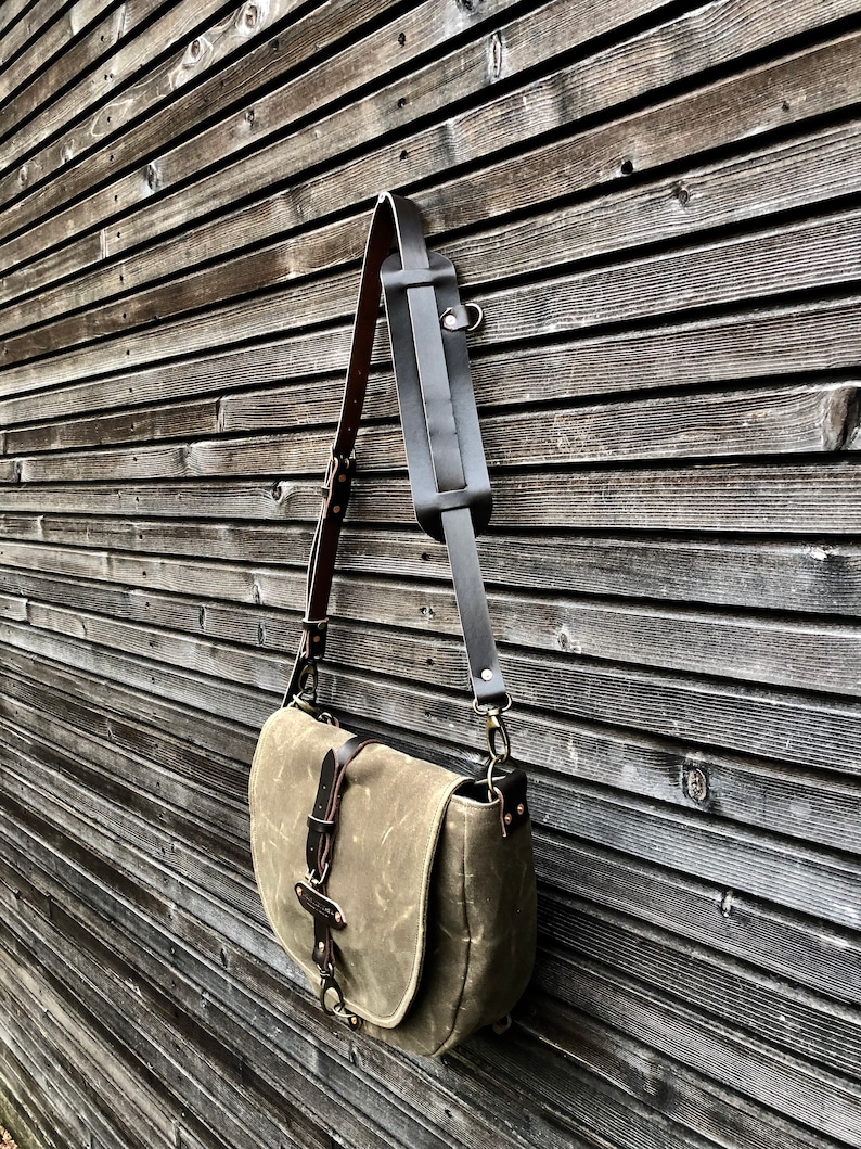 Sling bag / Jachttas / Tas in gewaxt canvas / Musette / messenger bag in gewaxt canvas afbeelding 8