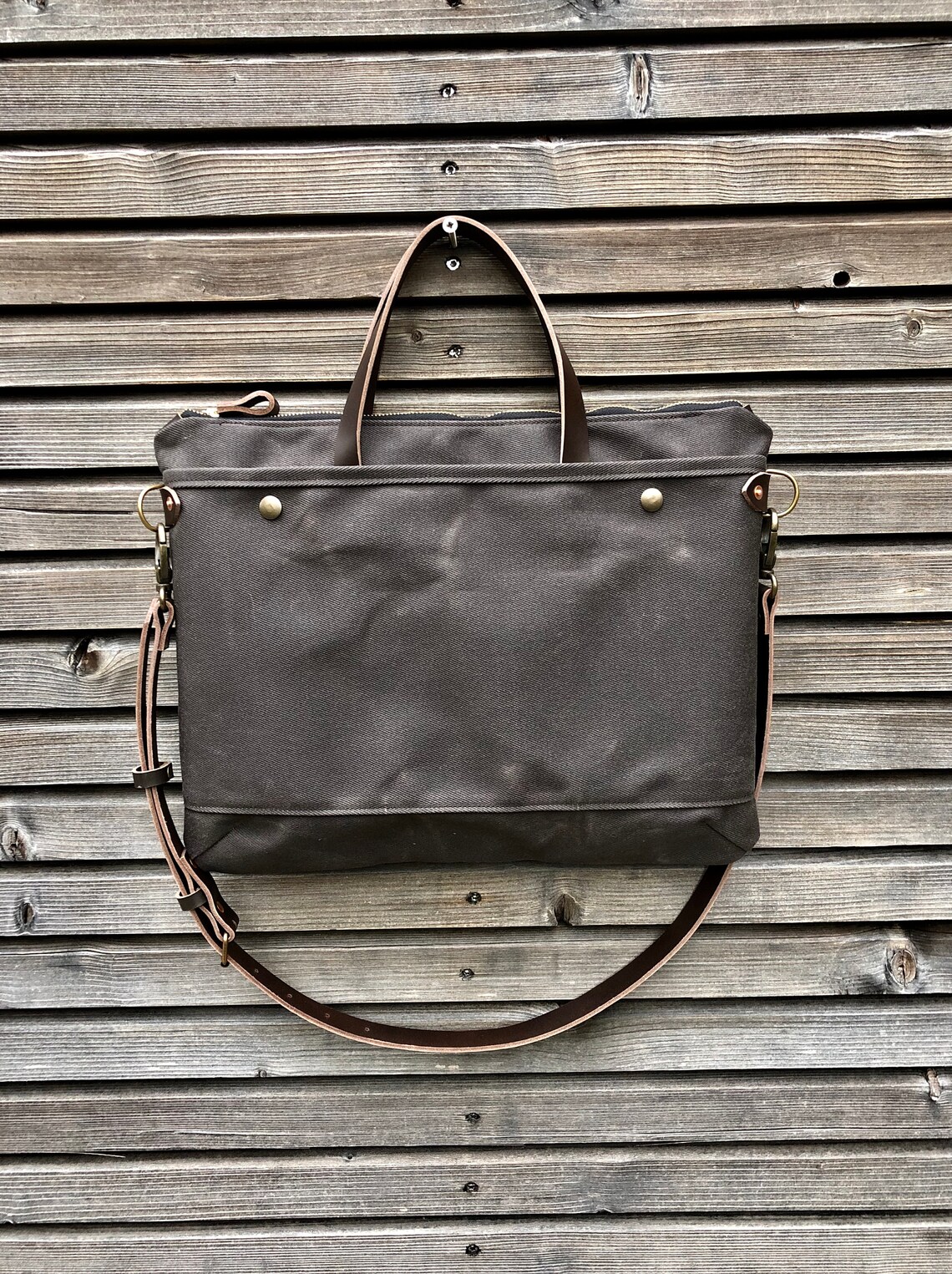 Briefcase in Waxed Canvas and Leather COLLECTION UNISEX Etsy