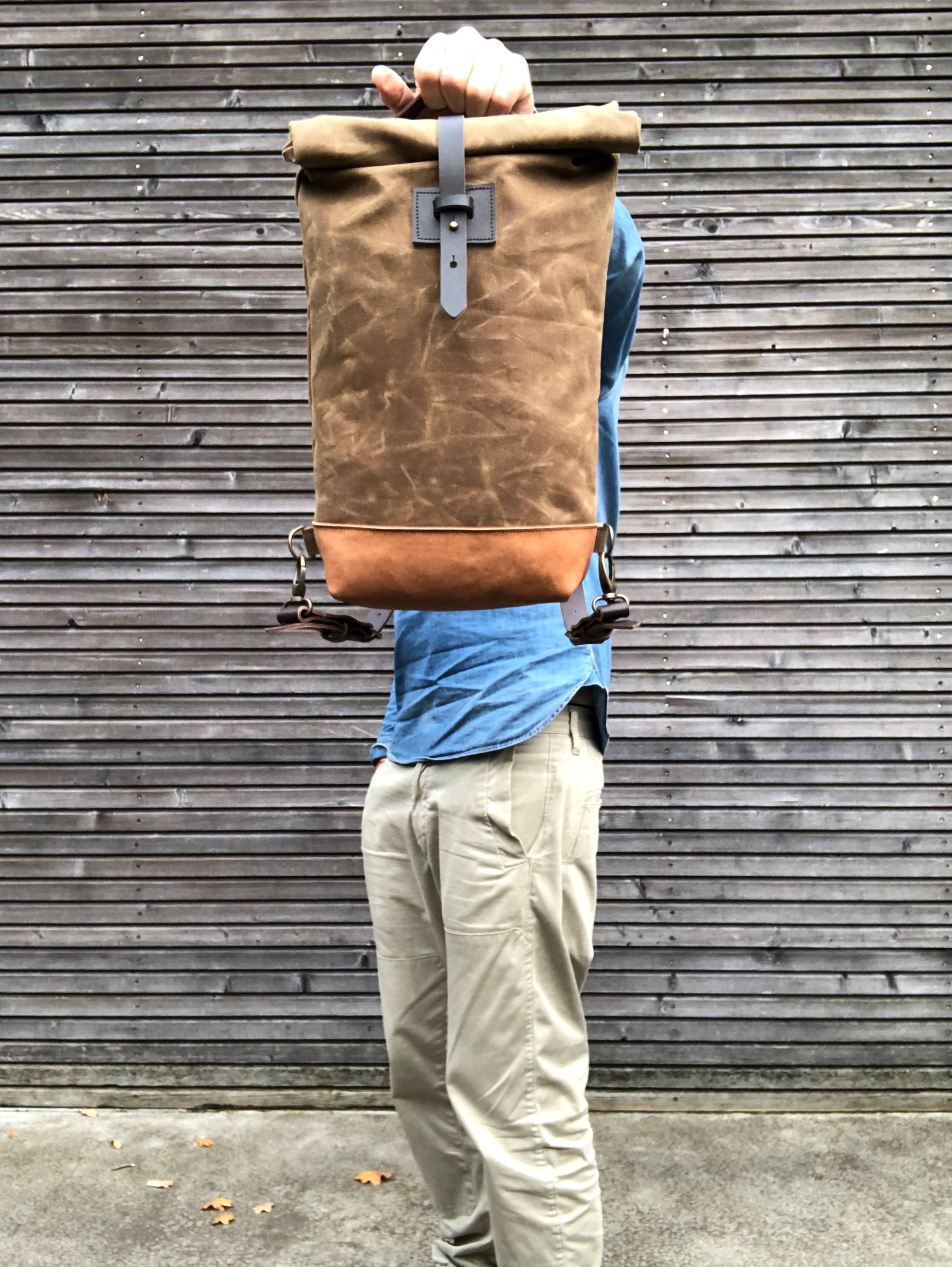 small waxed canvas backpack