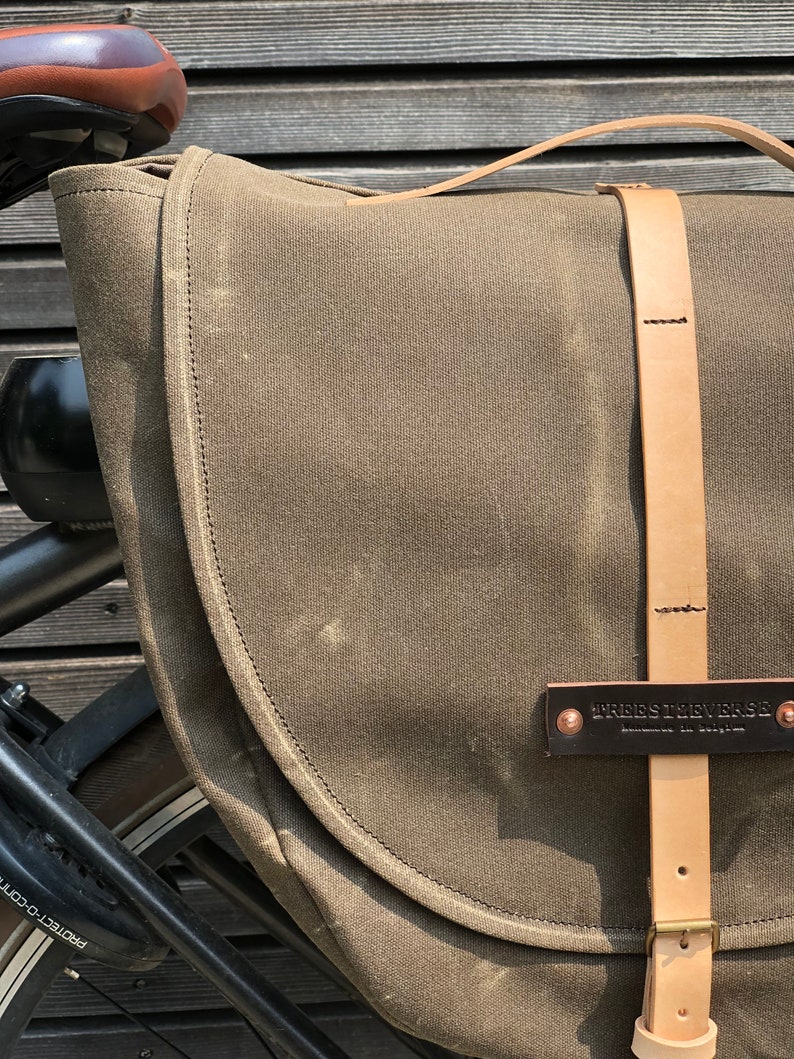 Waxed canvas pannier / bicycle bag with flap bike Etsy