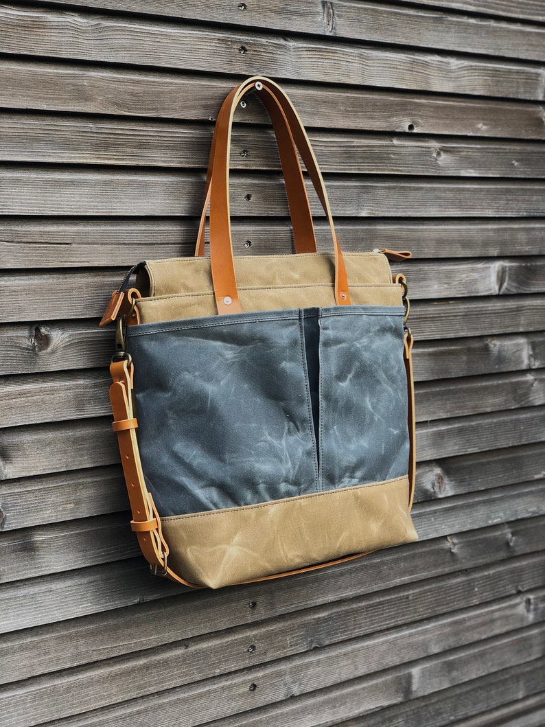 Waxed Canvas Tote Bag / Office Bag With Leather Handles and Etsy
