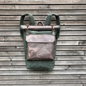 Waxed canvas rucksack/backpack with roll up top and double waxed bottem COLLECTION UNISEX
