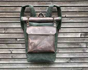 Waxed canvas rucksack/backpack with roll up top and double waxed bottem COLLECTION UNISEX