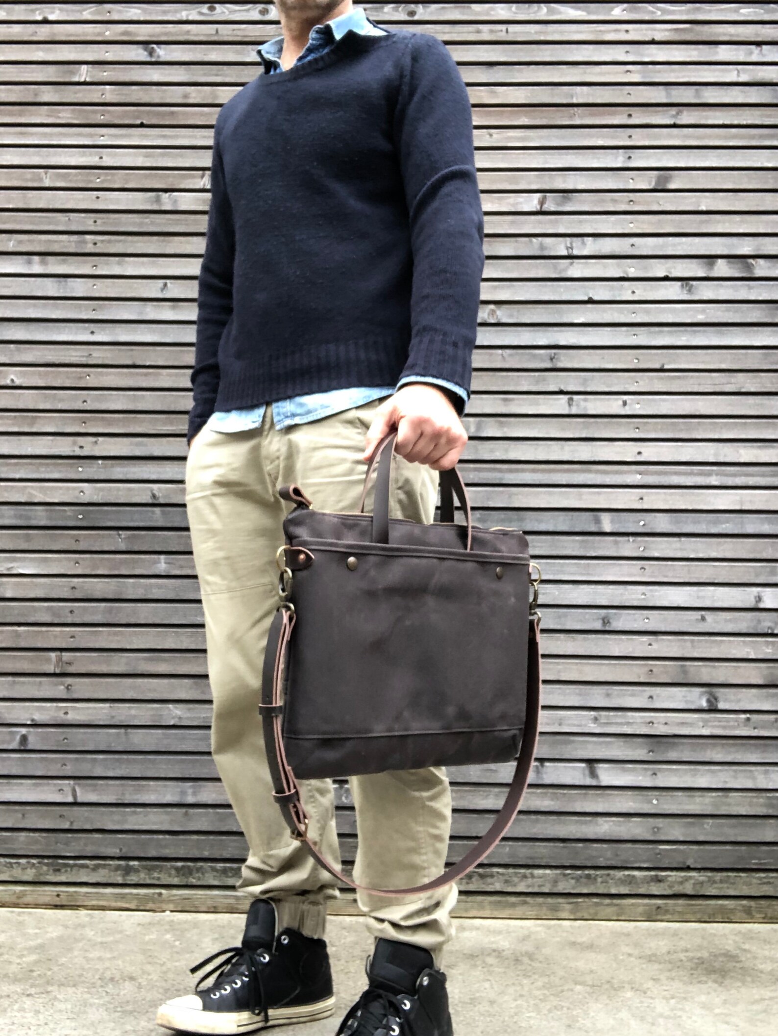 Briefcase in Waxed Canvas and Leather COLLECTION UNISEX Etsy